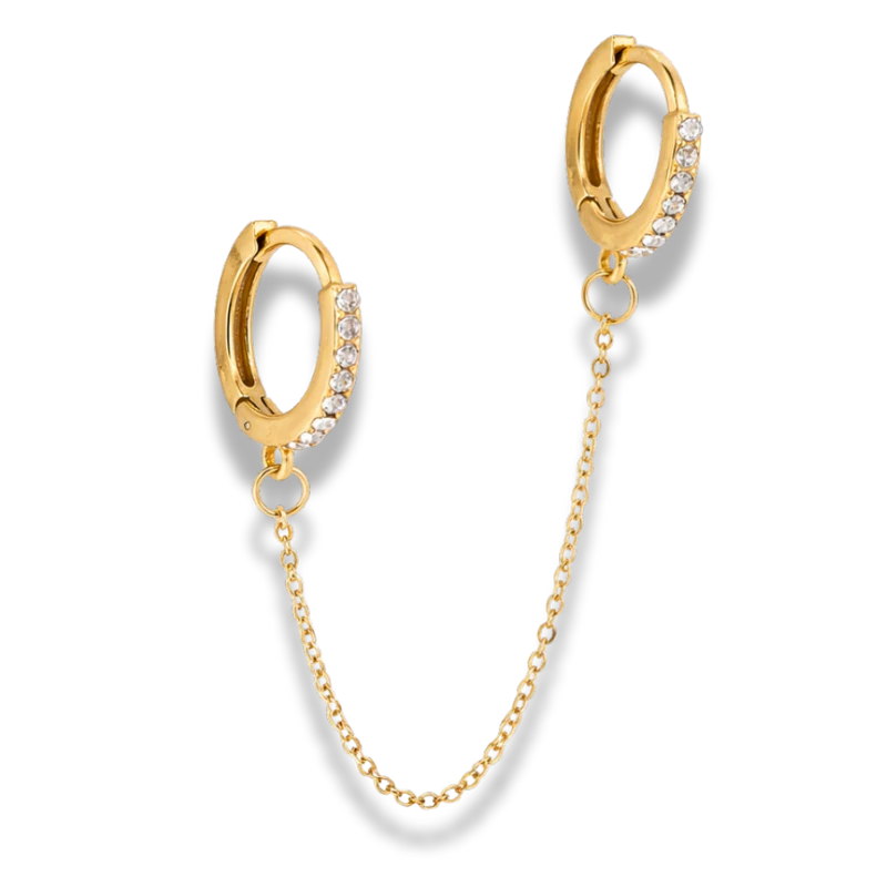 Double Pave Huggie Ohrringe 14K Vergoldet