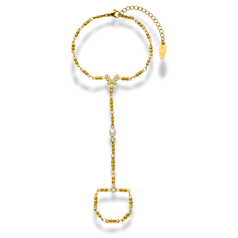 Butterfly Pearl Handkette 18K Vergoldet