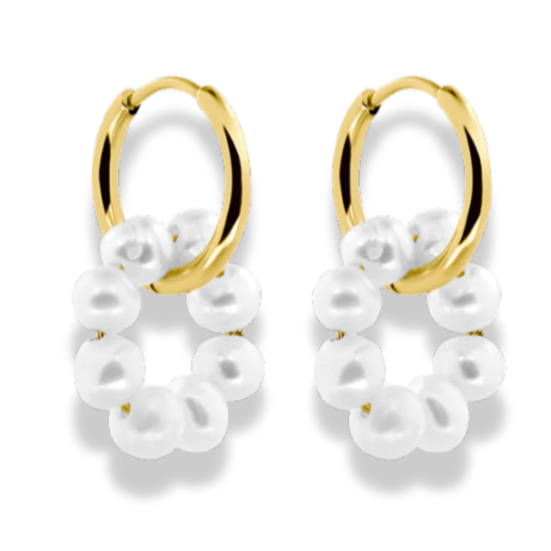Karma Pearl Huggie Hoop Ohrringe 14K Vergoldet