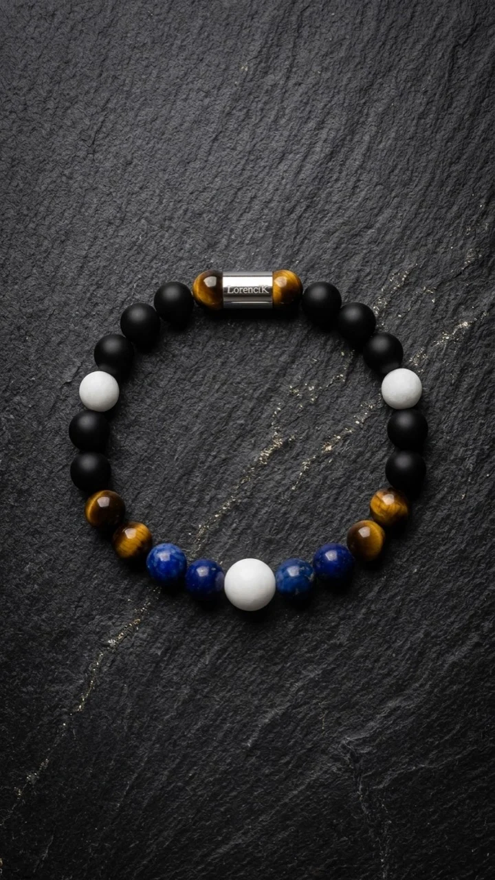 Infinity Balance – Lunar Harmony | Perlenarmband Herren Onyx Lapislazuli 8mm