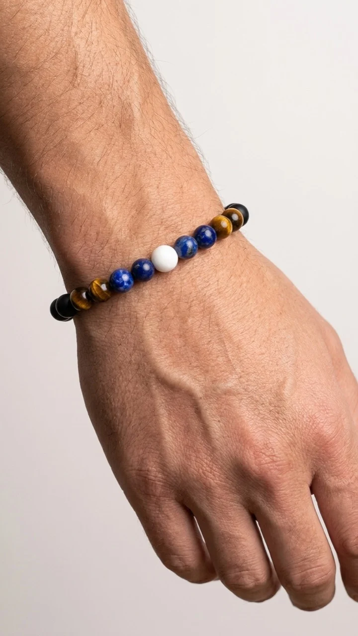 Infinity Balance – Lunar Harmony | Perlenarmband Herren Onyx Lapislazuli 8mm