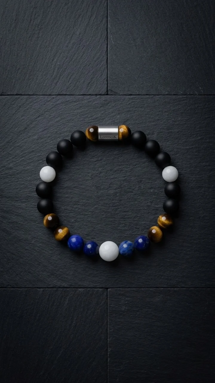 Infinity Balance – Lunar Harmony | Perlenarmband Herren Onyx Lapislazuli 8mm
