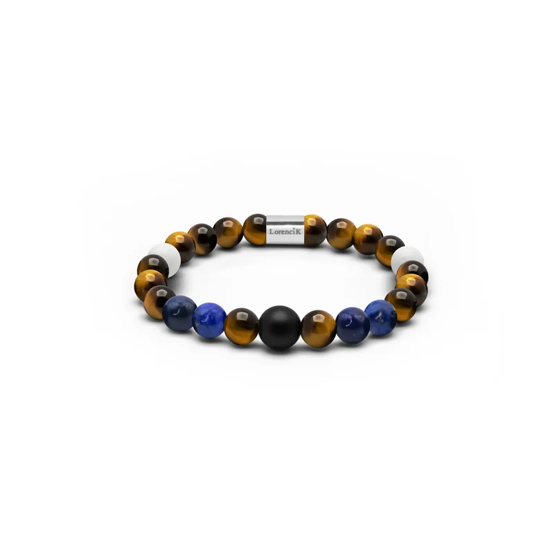 Infinity Balance – Golden Harmony | Perlenarmband Herren Tigerauge Lapislazuli 8mm