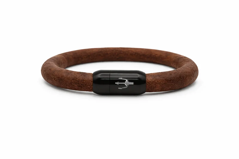 Tridente Vino – Glattes 8 mm Lederarmband in Rotbraun mit Vintage-Look und schwarzem Edelstahlverschluss