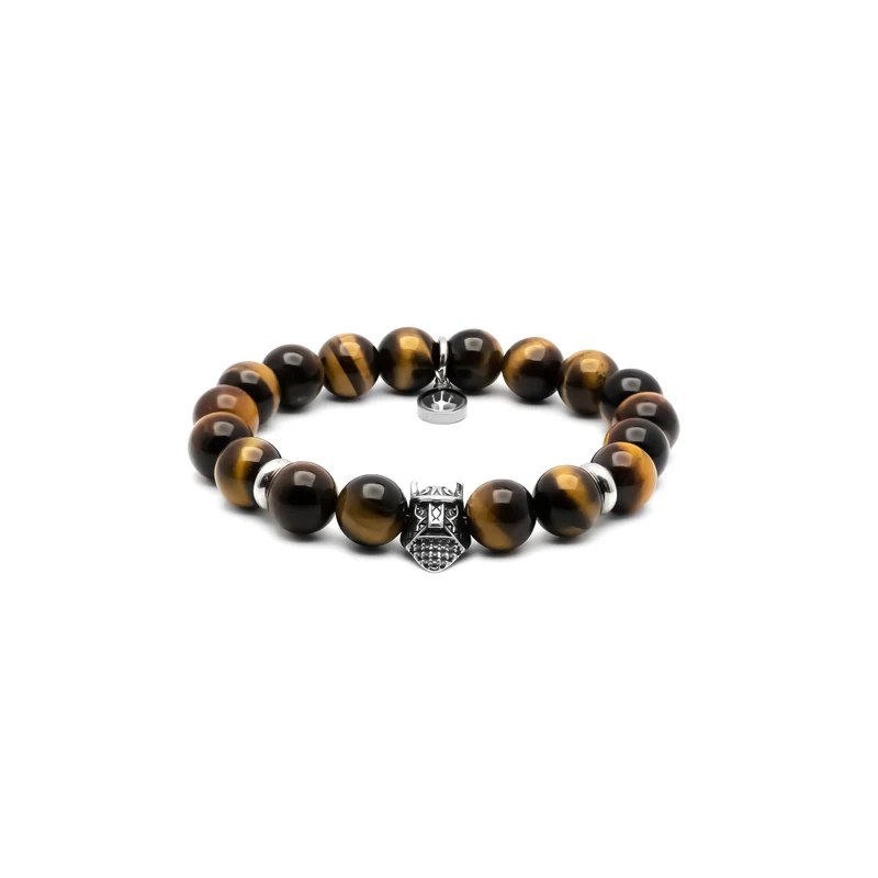 Loodin – Tigerauge | Perlenarmband Herren Braun 10mm Odin-Kopf Wikinger