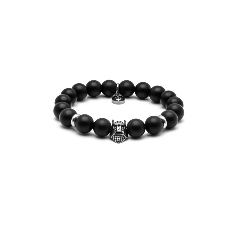 Loodin – Onyx | Perlenarmband Herren Schwarz 10mm Odin-Kopf Wikinger