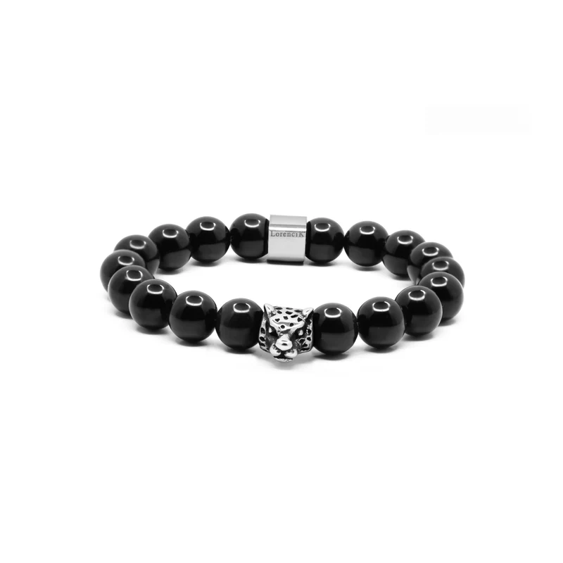 Dark Wild – Obsidian | Perlenarmband Herren Schwarz 10mm Panther Silber