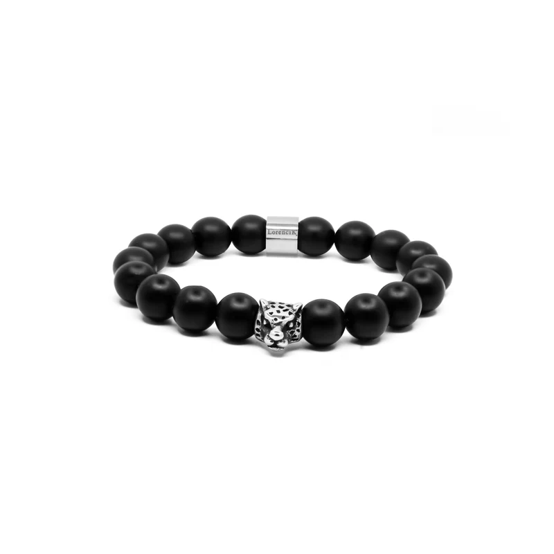 Dark Wild – Onyx matt | Perlenarmband Herren Schwarz 10mm Panther Silber