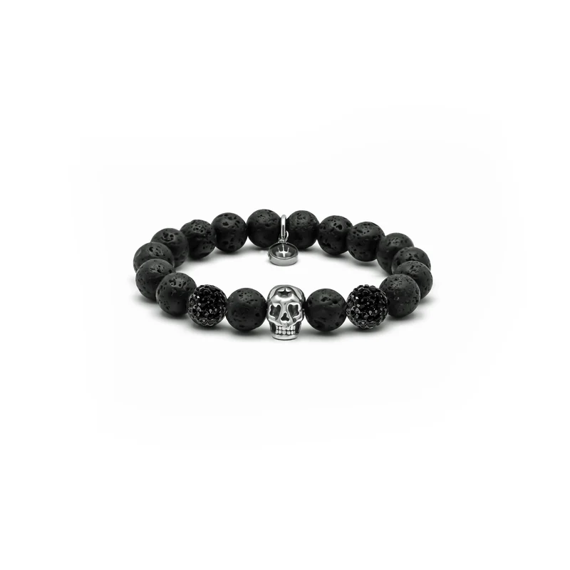 Black Death – Lavastein | Perlenarmband Herren Skull Schwarz 10mm mit Stern