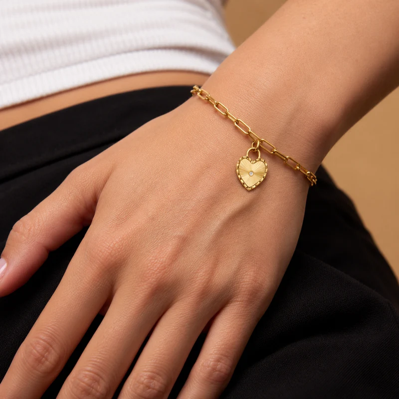 Sunray Heart Charm Pendant Bracelet