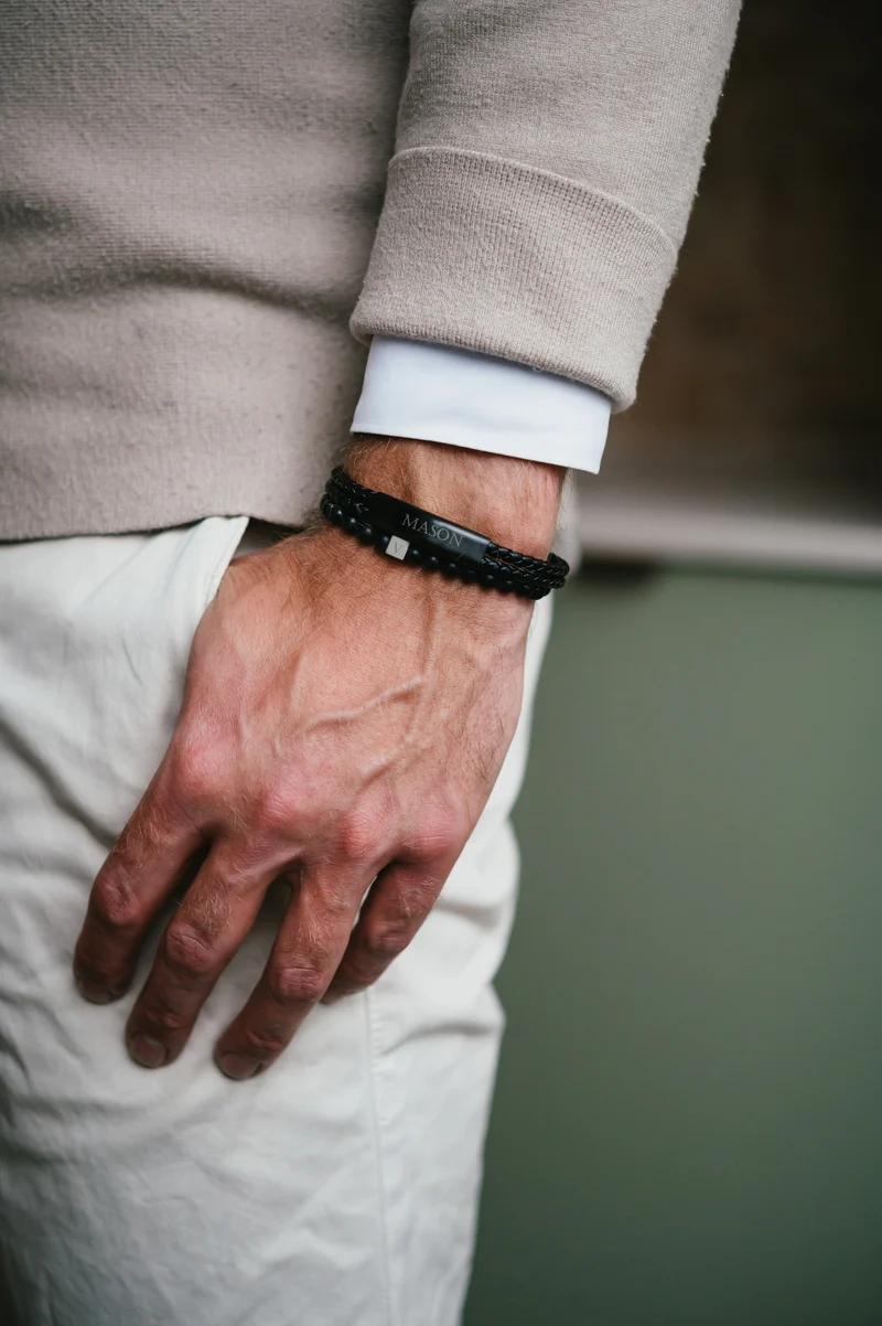 Gevlochten leren Gepersonaliseerde Heren Armband - Gepersonaliseerde Heren Armband