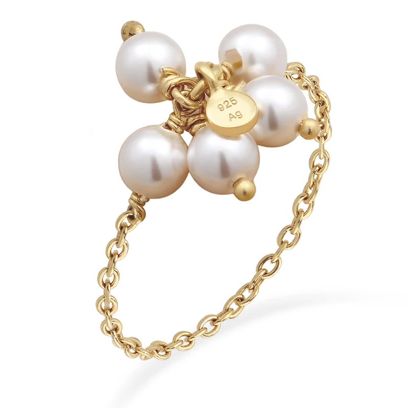 Ketten-Ring Blume | Mit Perlen von Swarovski® (Weiß)