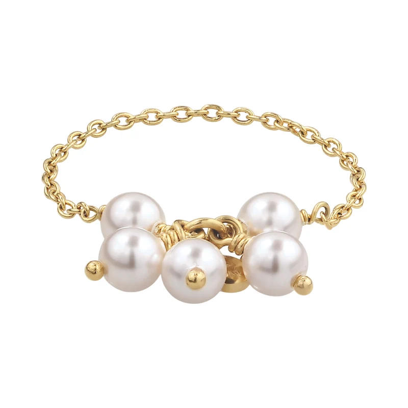 Ketten-Ring Blume | Mit Perlen von Swarovski® (Weiß)