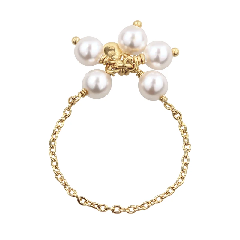 Ketten-Ring Blume | Mit Perlen von Swarovski® (Weiß)