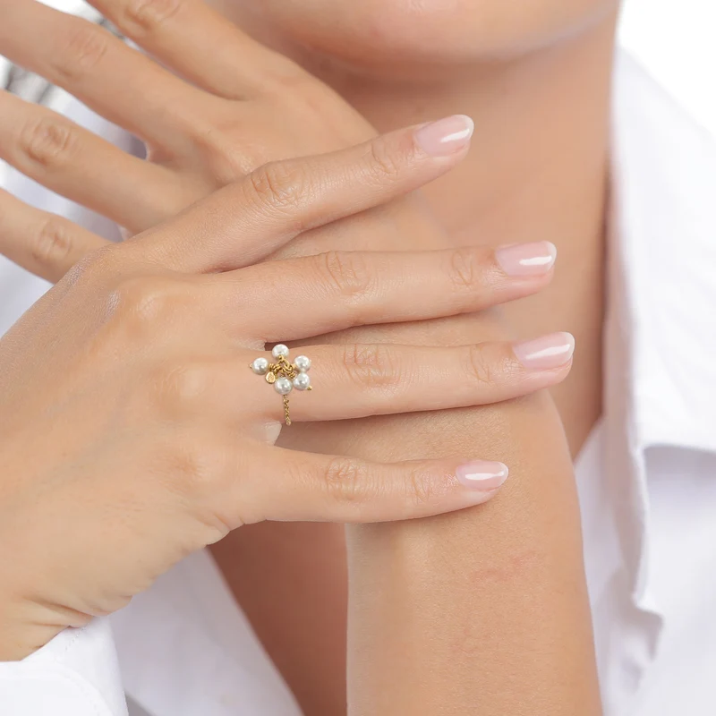 Ketten-Ring Blume | Mit Perlen von Swarovski® (Weiß)