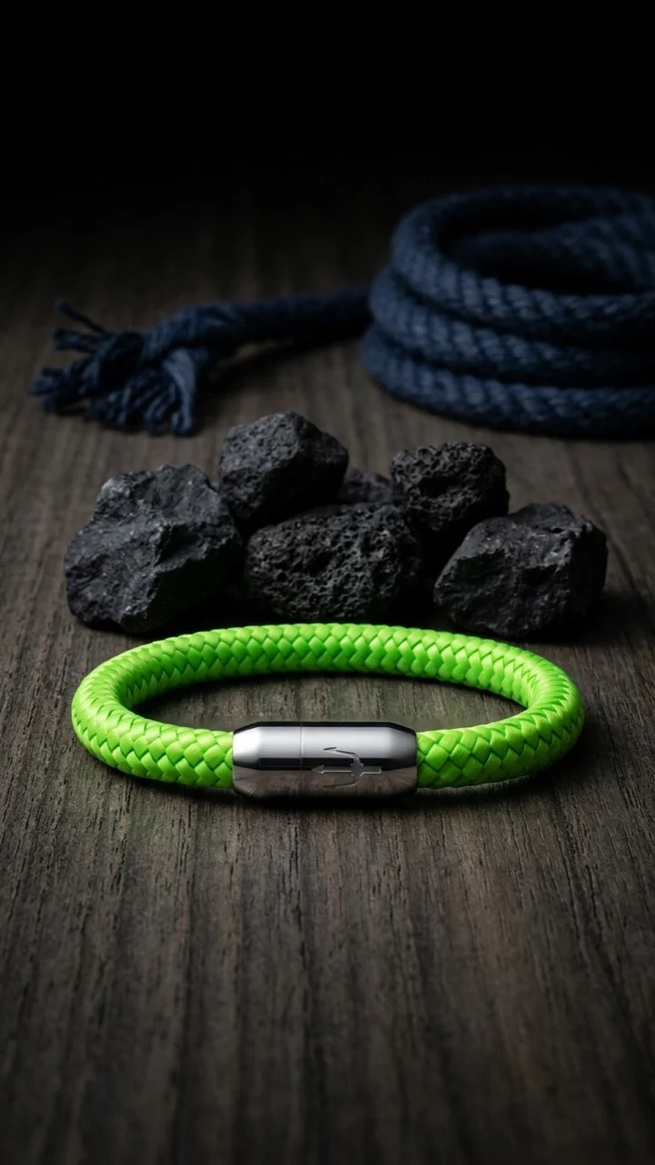 Nautic Force – Neon Lime | Segeltauarmband Herren Neon Grün 8mm