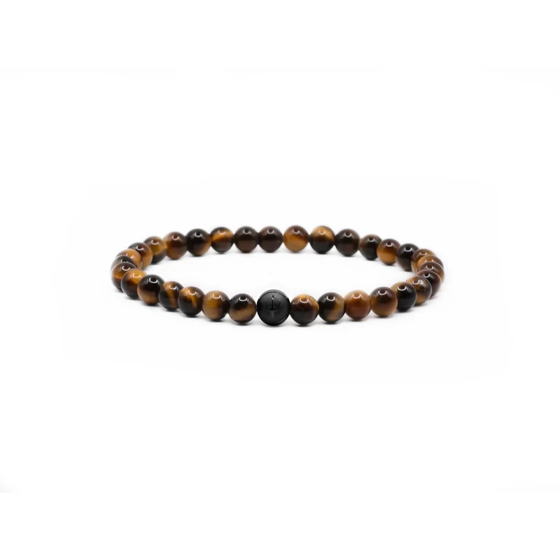 Classic Trident – Tigerauge Schwarz | Perlenarmband Herren Braun 6mm Matt