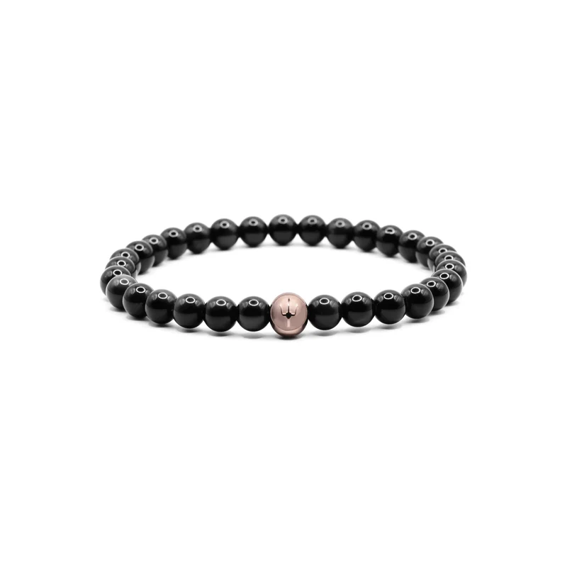 Classic Trident – Obsidian Roségold | Perlenarmband Herren Schwarz 6mm