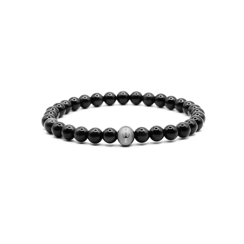 Classic Trident – Obsidian Silber | Perlenarmband Herren Schwarz 6mm