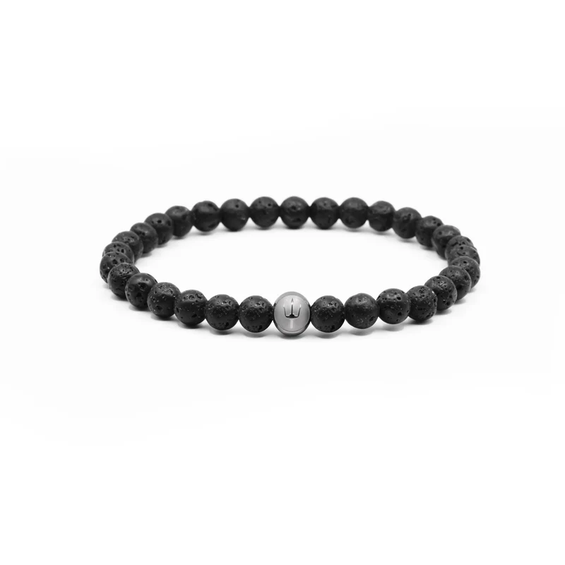 Classic Trident – Lavastein Silber | Perlenarmband Herren Schwarz 6mm