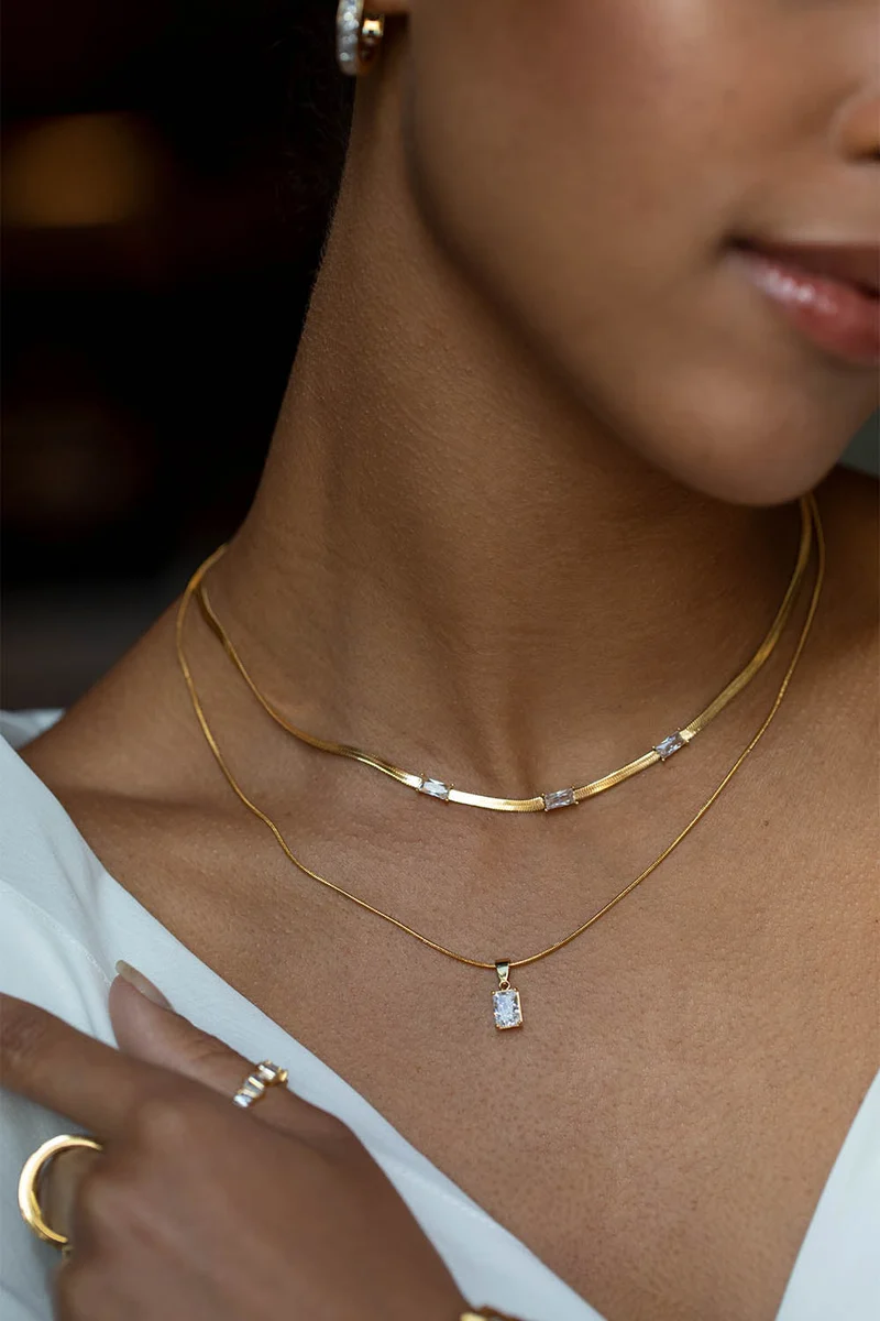 Baguette Stone Pendant Necklace
