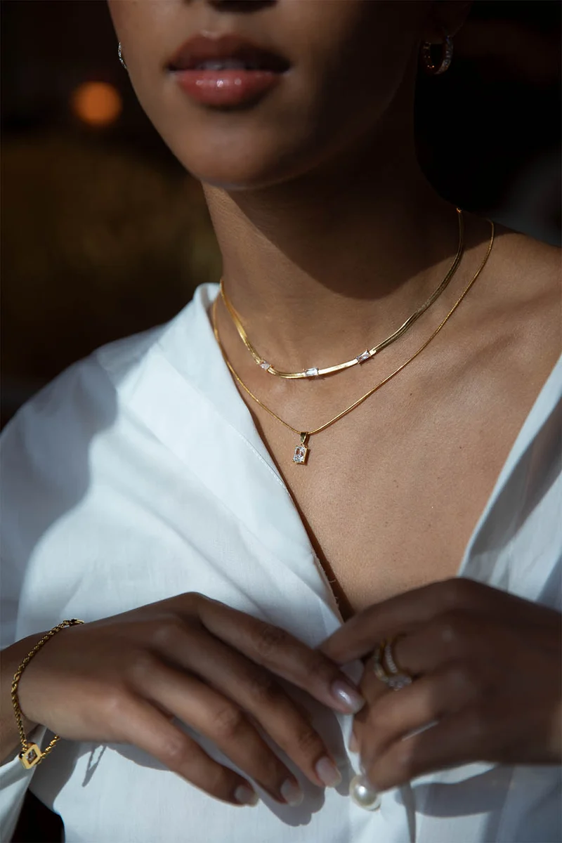 Baguette Stone Pendant Necklace
