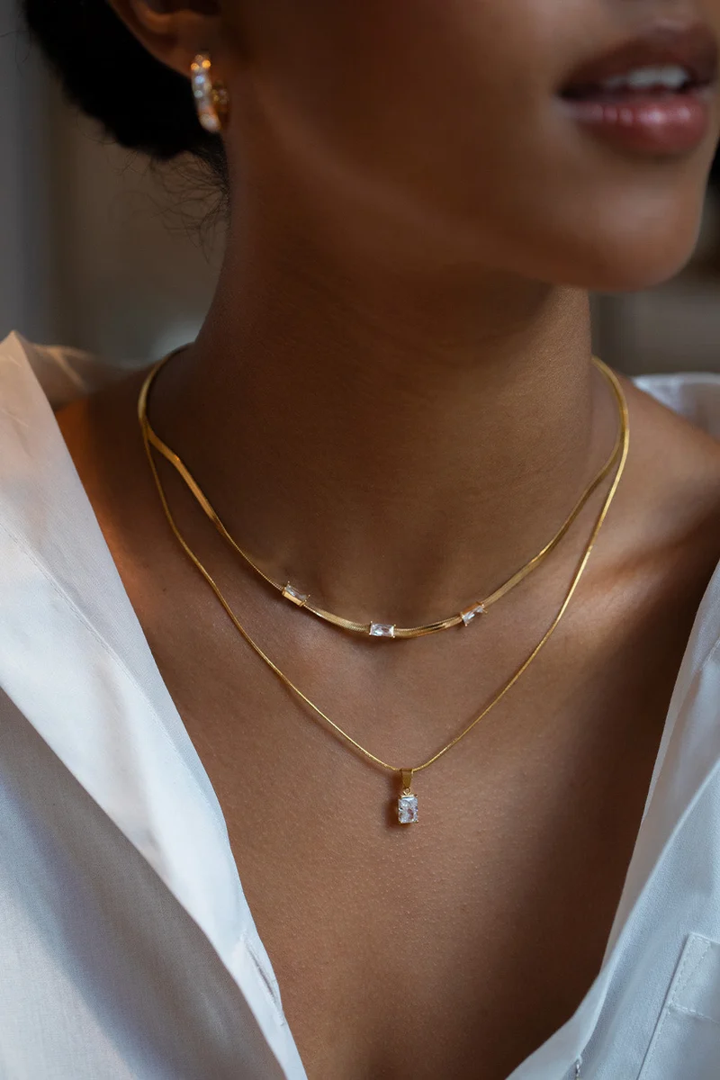 Baguette Stone Pendant Necklace