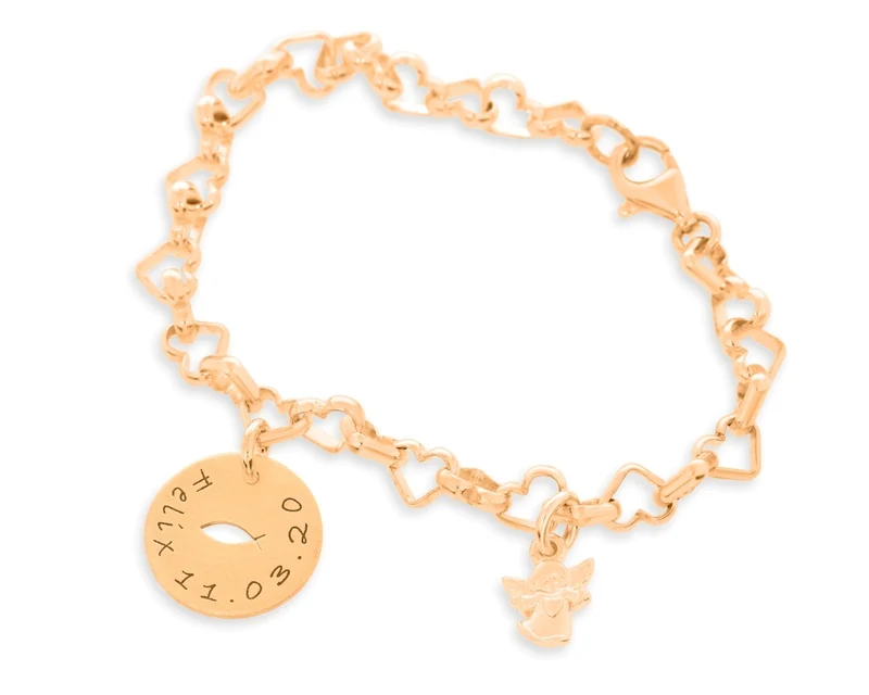 Herzarmband rosé vergoldet Gravur Kinderarmband Taufe Kommunion