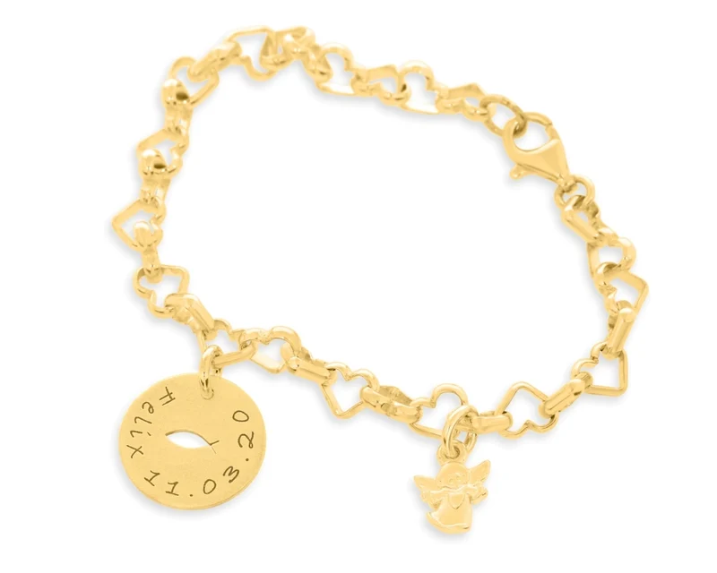 Engel Armband Herzen vergoldet Taufarmband mit Gravur