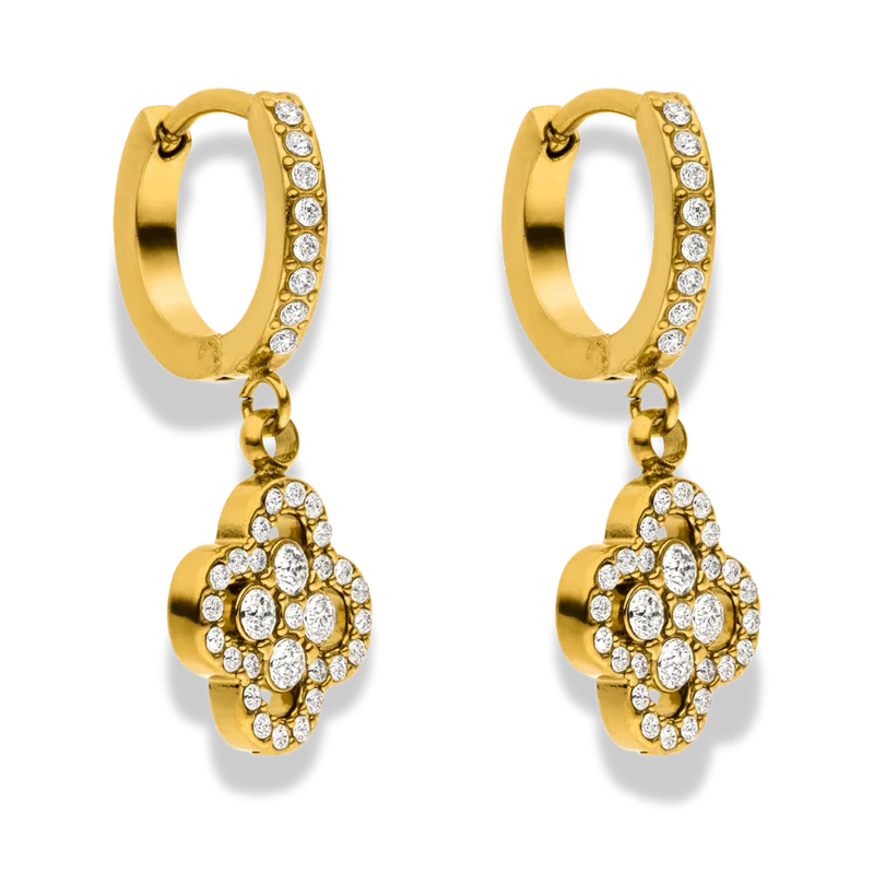 Crystal Lucky Flower Huggie Ohrringe 14K vergoldet
