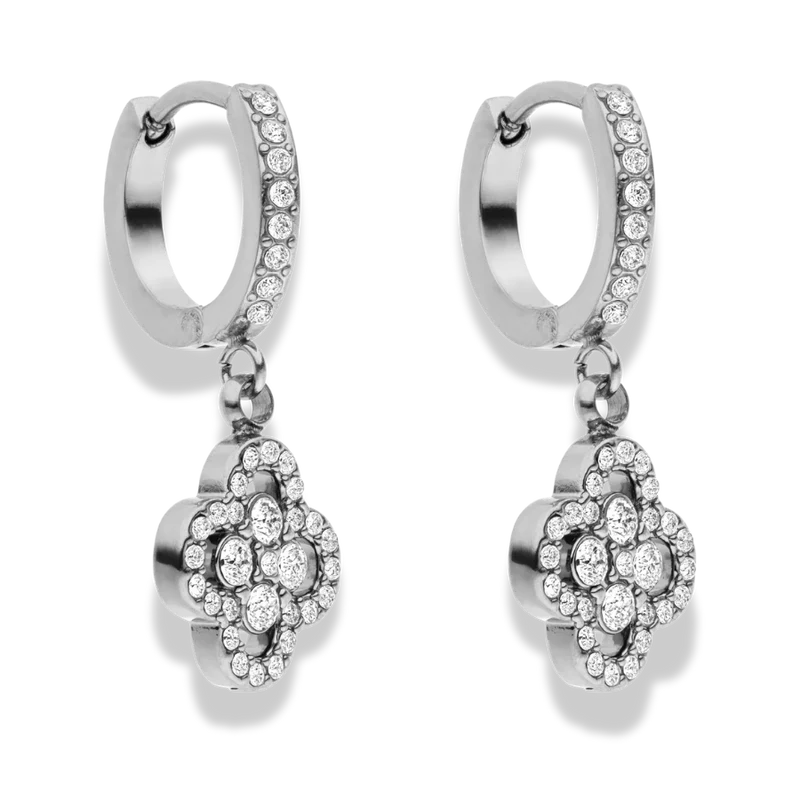 Crystal Lucky Flower Huggie Ohrringe 14K vergoldet