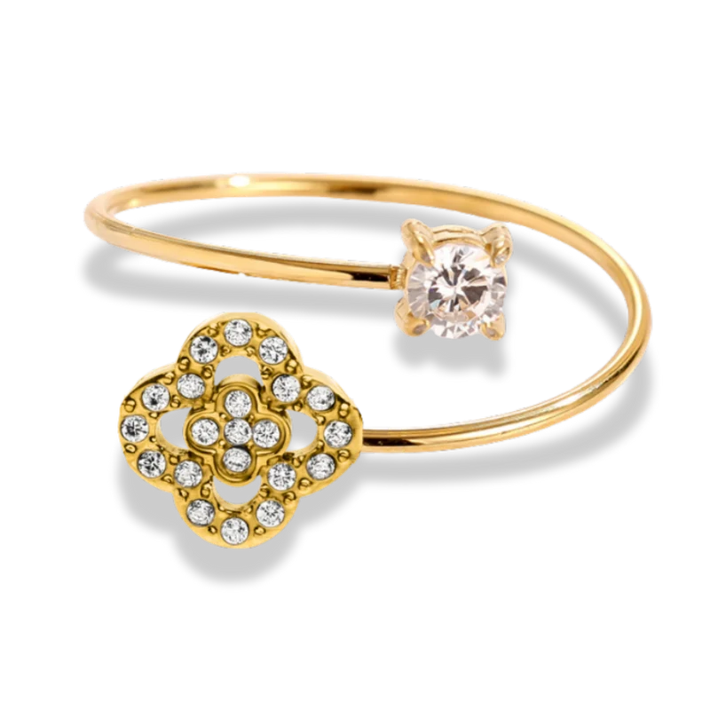 Crystal Lucky Flower Ring 14K vergoldet