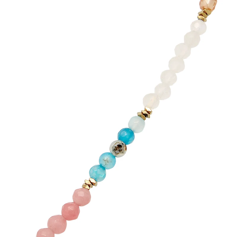 Halskette Beads | Achat (Blau) & Zirkonia (Pfirsich) & Mondstein (Weiß)