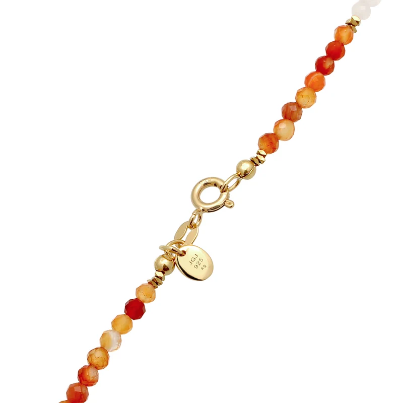 Halskette Beads | Achat (Blau) & Zirkonia (Pfirsich) & Mondstein (Weiß)