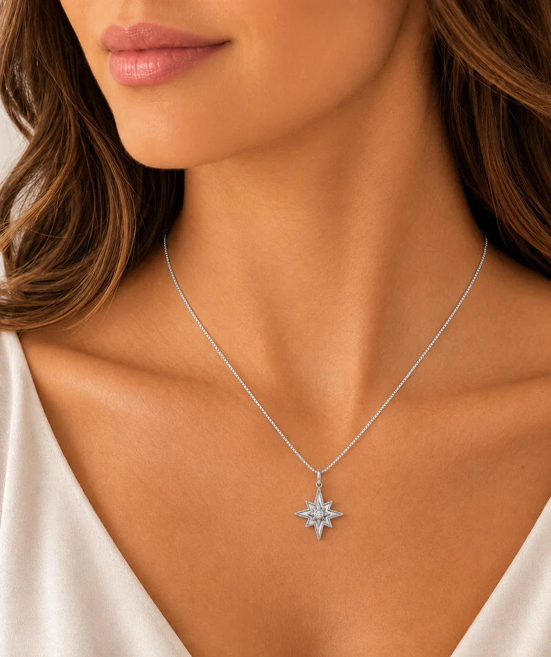 Silver & CZ Star Pendant Necklace