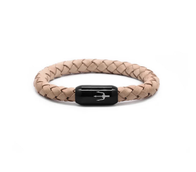 Tridente Sahara – Lederarmband Herren Hellbraun Schwarz 8mm | Handgefertigt