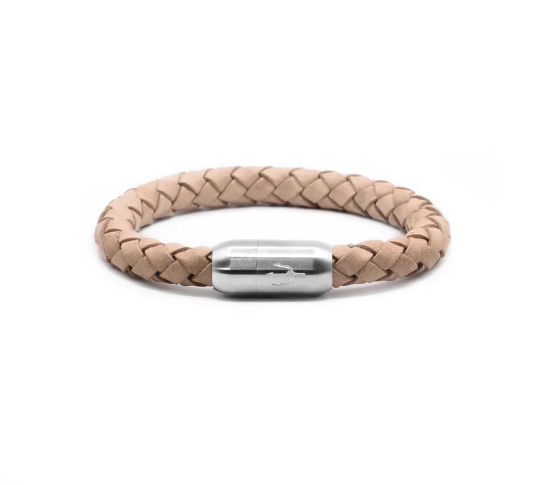 Tridente Sabbia – Lederarmband Herren Hellbraun 8mm | Handgefertigt