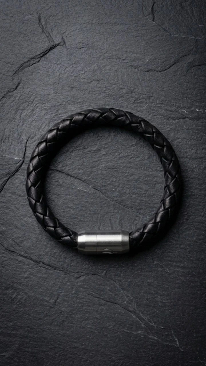 Tridente Onyx – Lederarmband Herren Schwarz 8mm | Handgefertigt
