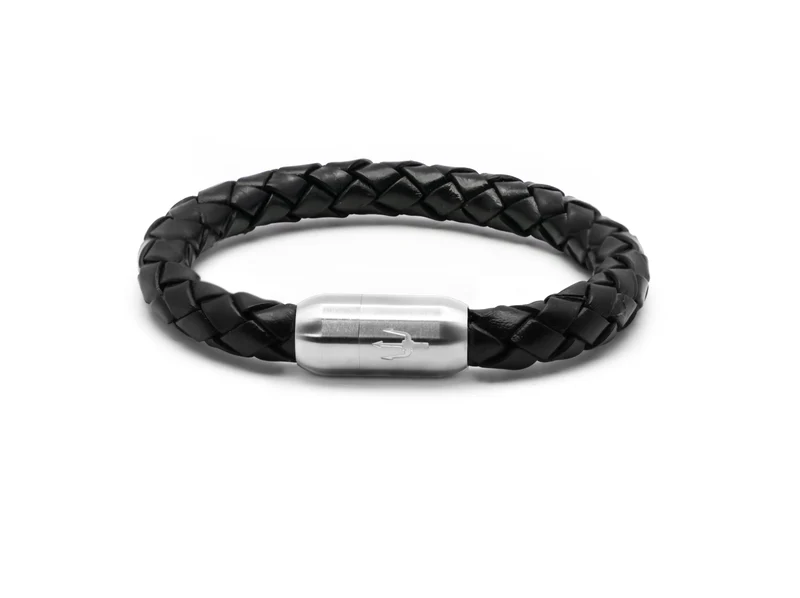 Tridente Onyx – Lederarmband Herren Schwarz 8mm | Handgefertigt