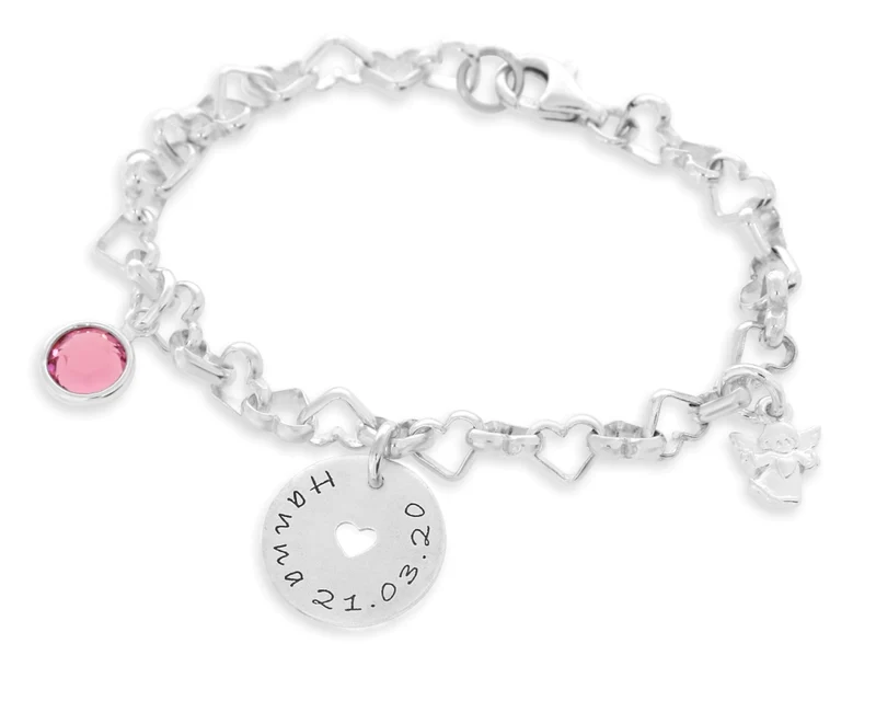 Armband Herzen 925 Silber Gravur Armkette Kinder Taufe Kommunion