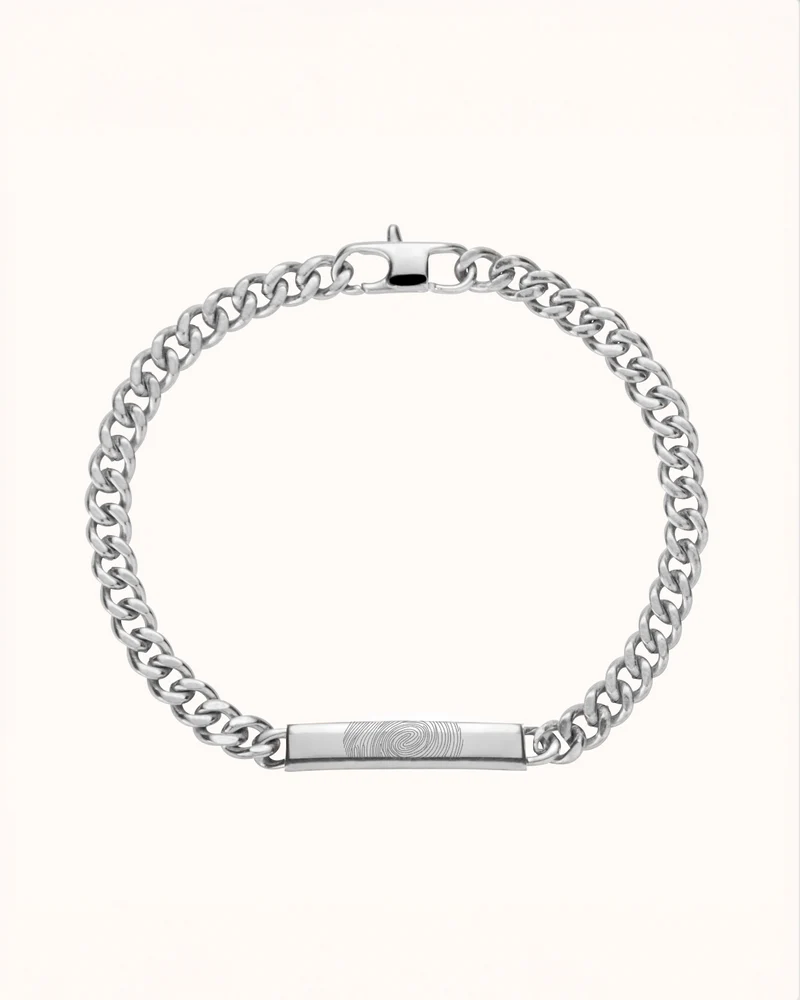 Vingerafdruk Mannen Bar Chain Armband - Zilverkleurig staal - Gepersonaliseerde Heren Armband