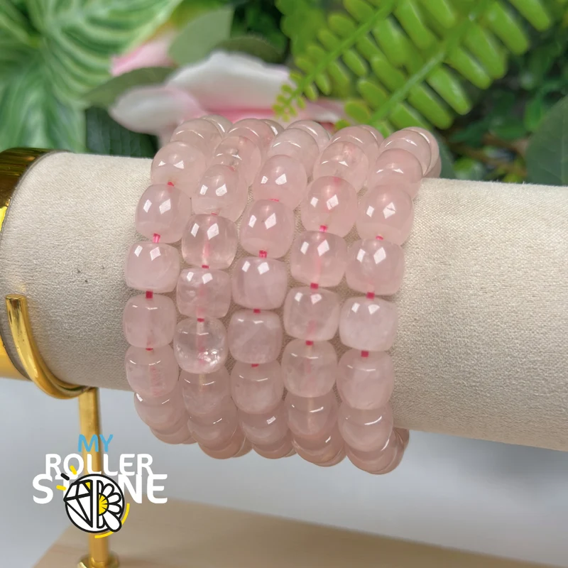 Ovalisiertes Perlenarmband aus Rosenquarz aus Madagaskar 5A