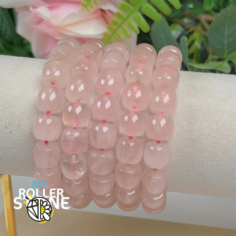 Ovalisiertes Perlenarmband aus Rosenquarz aus Madagaskar 5A