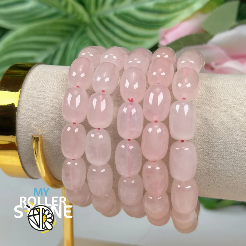 Armband aus Madagaskar-Rosenquarz-Fassperlen 5A