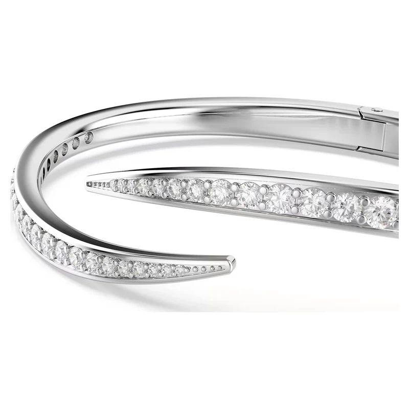 Vienna Swan Open Bangle with Round Cut White Crystal in Rhodium Silver