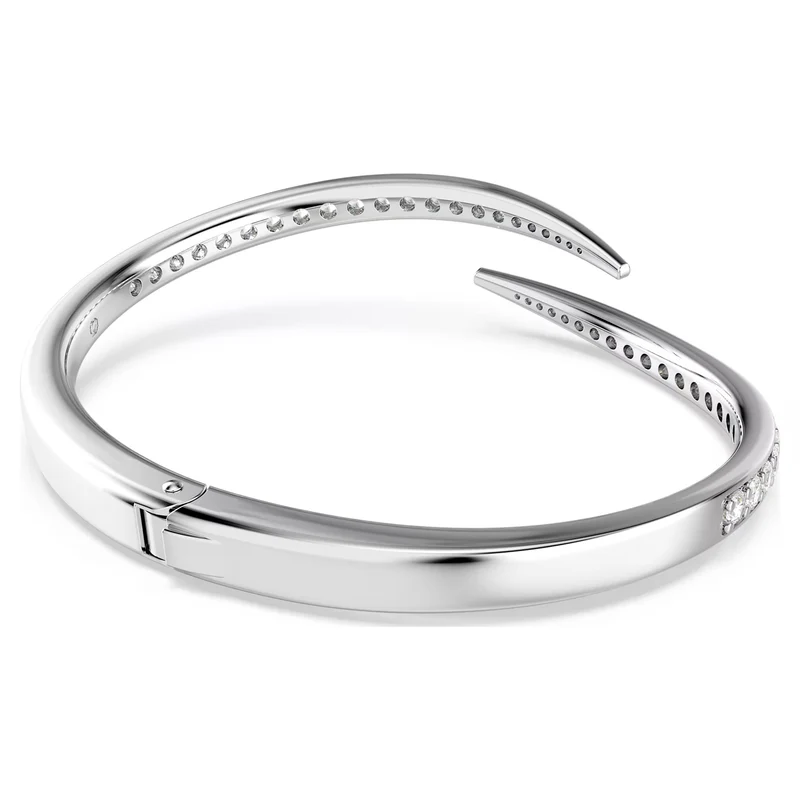 Vienna Swan Open Bangle with Round Cut White Crystal in Rhodium Silver