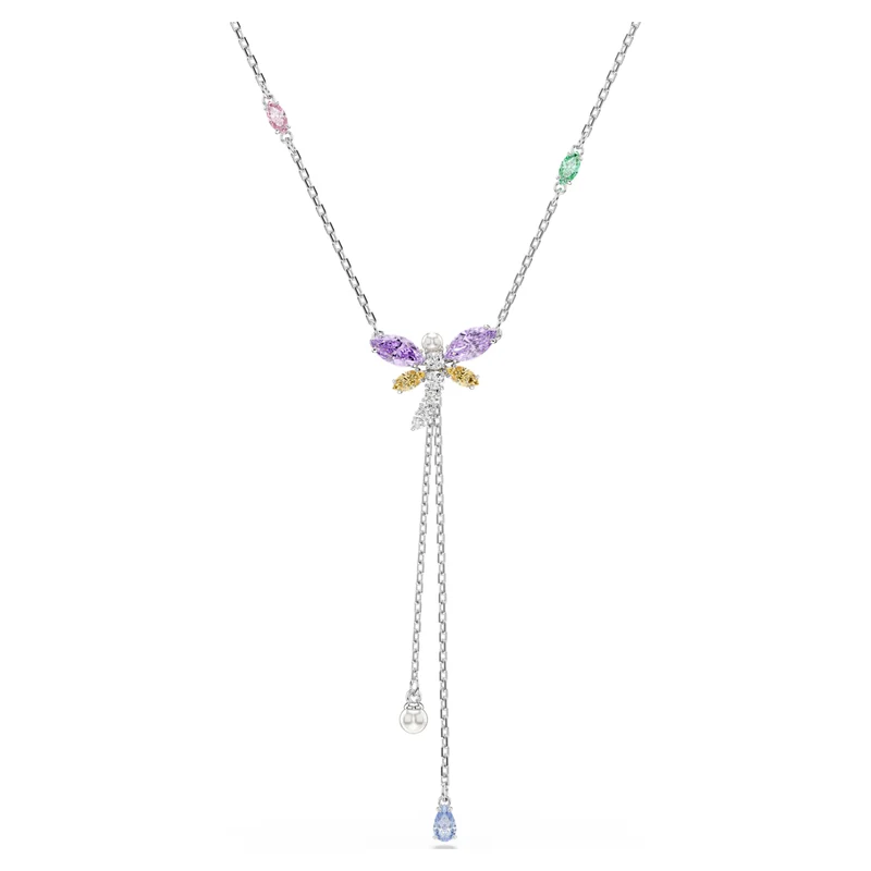 Ariana Grande x Swarovski Dragonfly Y Necklace with Multicoloured Mixed-Cuts in Rhodium Silver