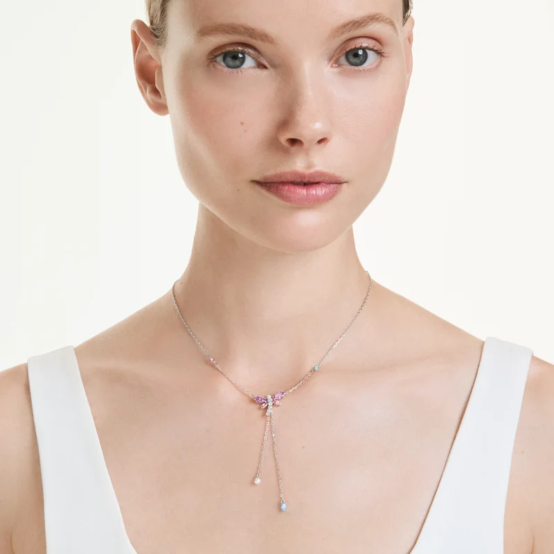 Ariana Grande x Swarovski Dragonfly Y Necklace with Multicoloured Mixed-Cuts in Rhodium Silver