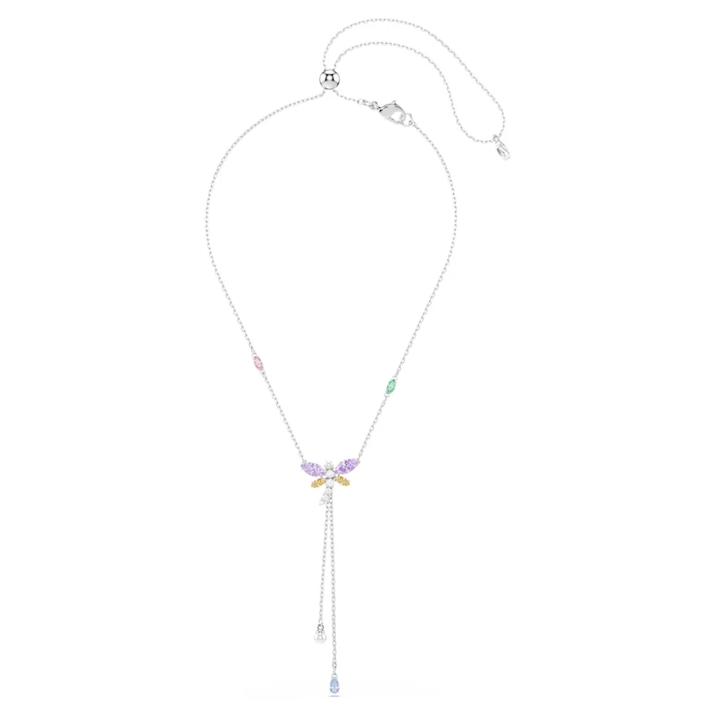 Ariana Grande x Swarovski Dragonfly Y Necklace with Multicoloured Mixed-Cuts in Rhodium Silver