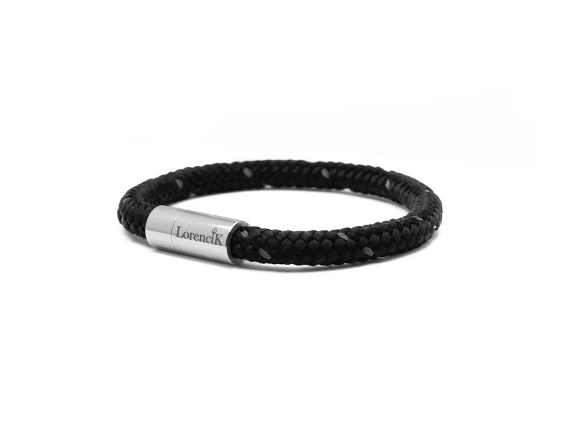 Nautic Force Small – Night Beacon | Segeltauarmband Herren Schwarz Reflektierend 6mm